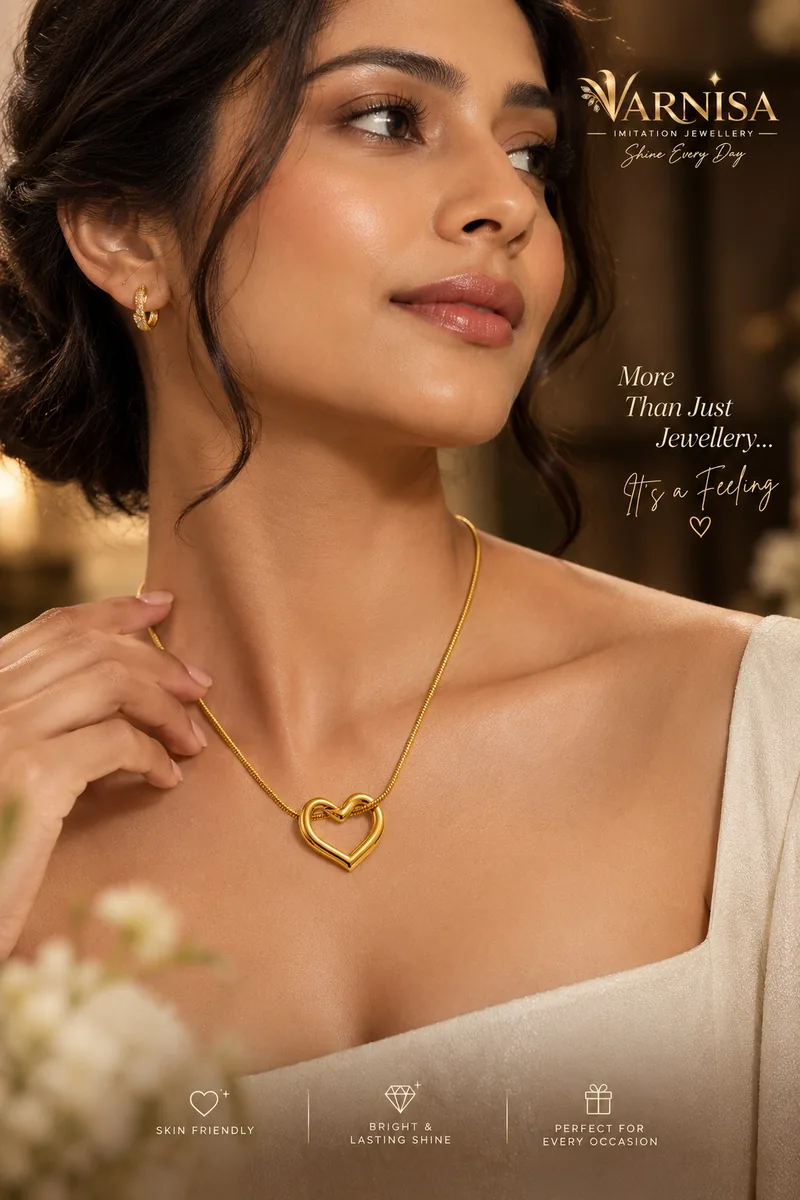 Model wearing a VARNISA heart pendant